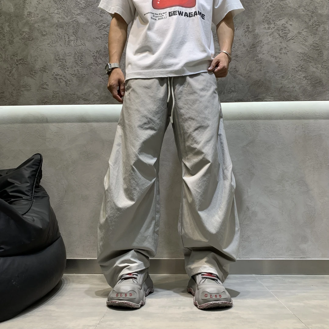 美式直筒裤痞帅秋季休闲裤百搭男士裤子潮阔腿裤纯色宽松长裤男