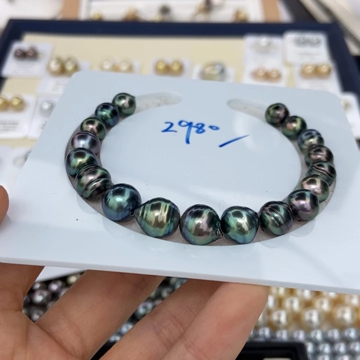 海水珍珠手链银S925镶嵌大溪地8-10