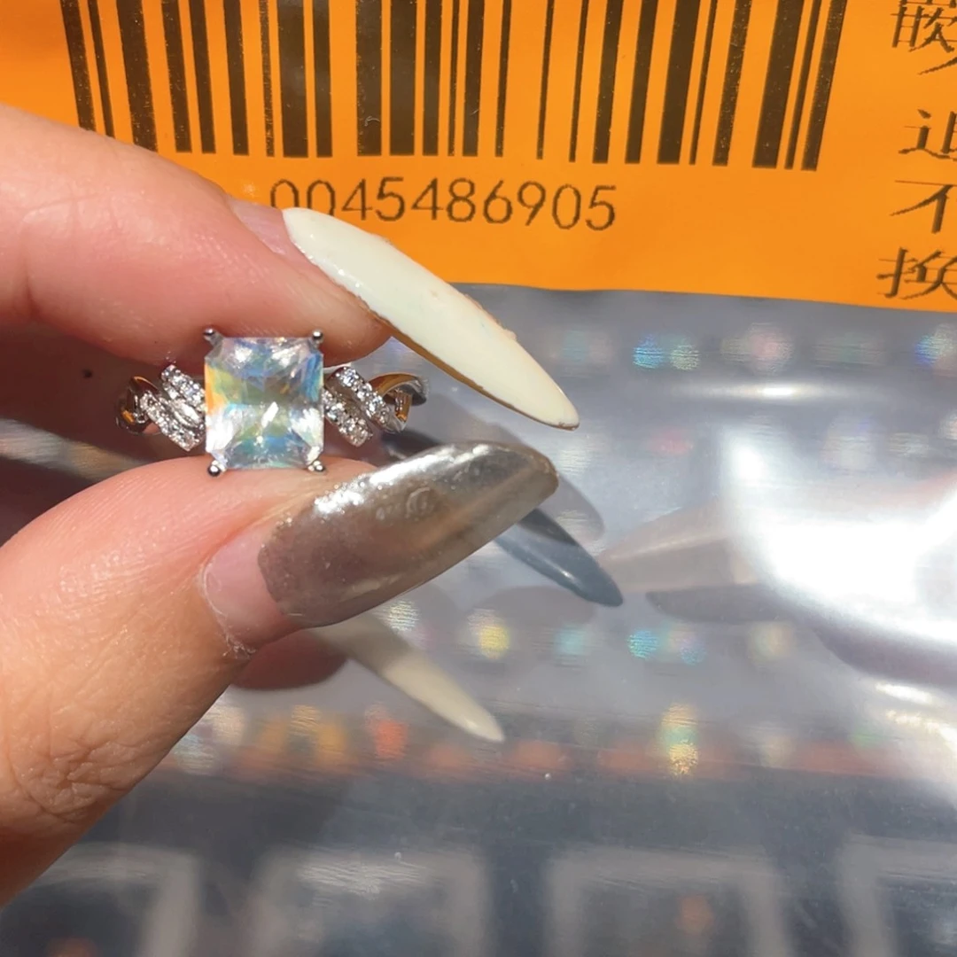 星***笑戒指银S925镶嵌月光石