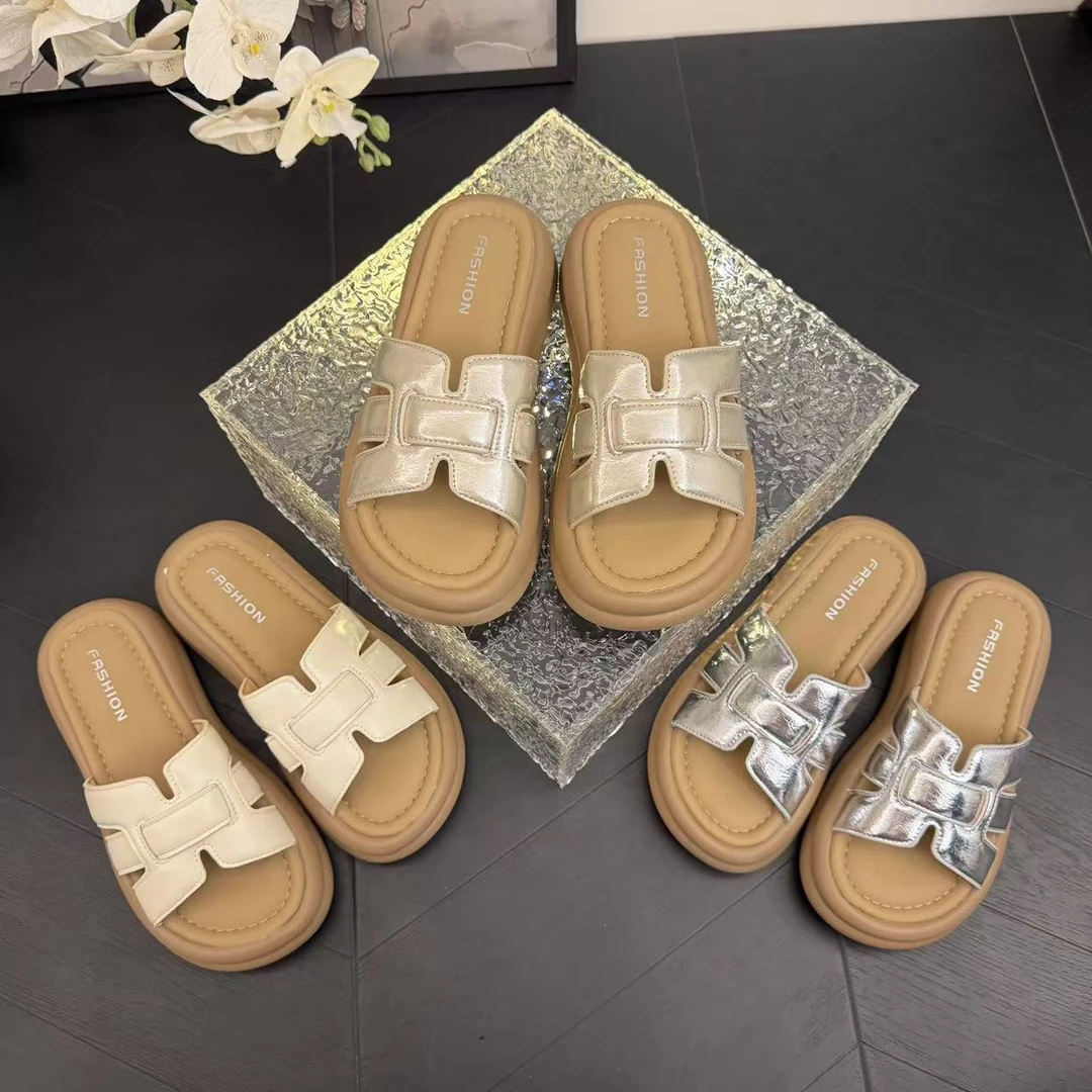 厚底编织透气爆款凉拖鞋2025夏季新款外穿百搭增高软底一字沙滩