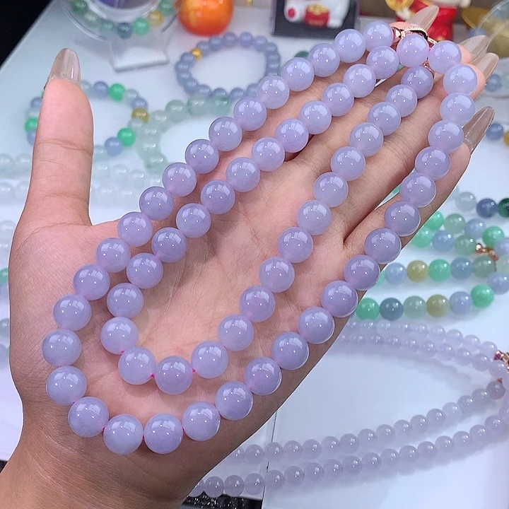 翡翠未镶嵌手链紫罗兰项链卡10mm