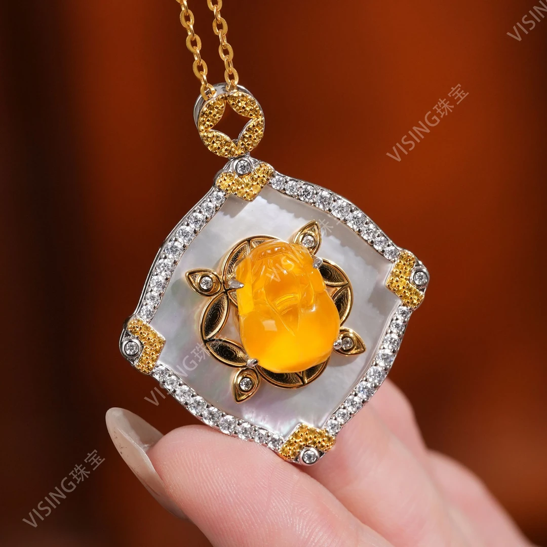 VISING 坠链均925银合成锆石 【粉丝福利】冰黄水沫垫色小貔貅吊坠