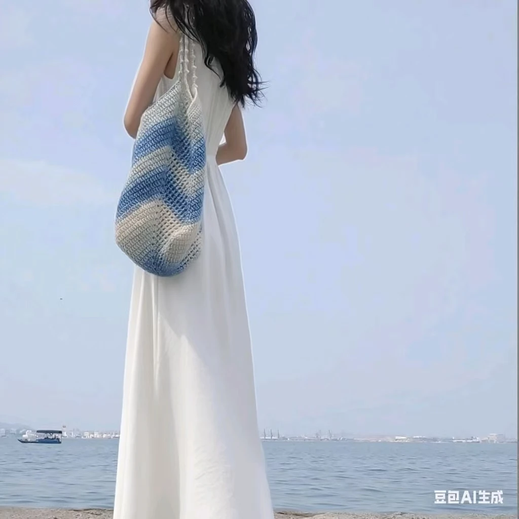 渐变菜篮子单肩包diy手工钩编包包钩织材料包渐变蛋糕钩针编织包