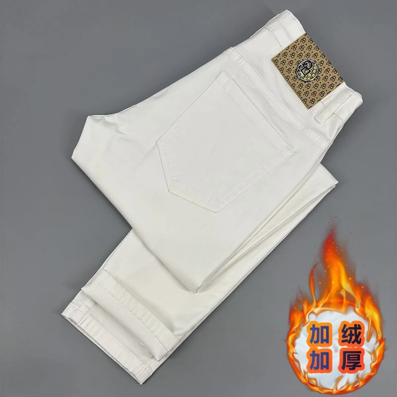 秋冬欧货牛仔裤男士2025新款网红潮牌白色商务休闲小脚裤修身长裤