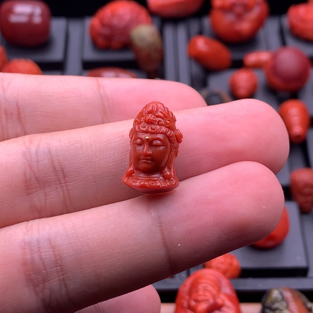 南红玛瑙未镶嵌南红精工雕刻观音背云11mm+