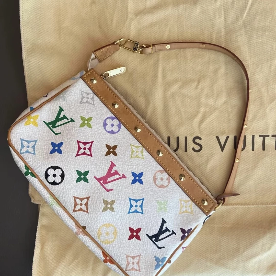 95新 LouisVuitton/路易威登 路易威登LV白三彩麻将包 04年