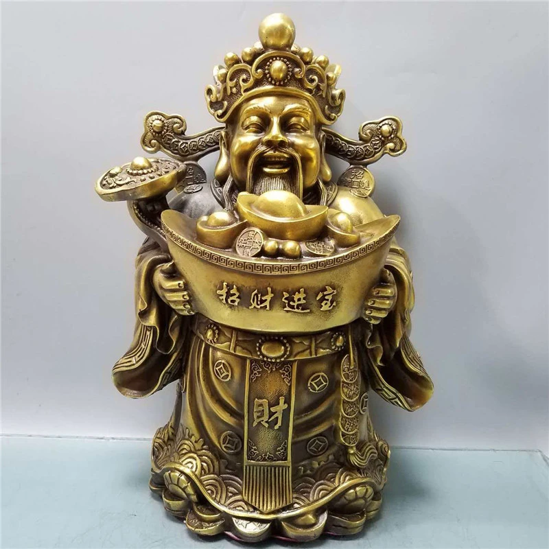 纯铜文财神爷铜佛像摆件家用站财神爷爷五路财神店铺开业礼品摆件