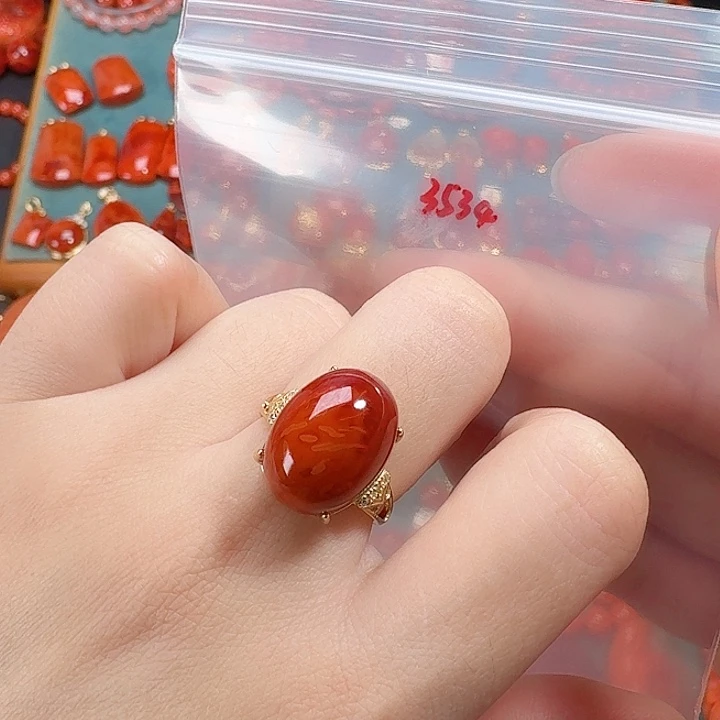 南红玛瑙银S925镶嵌戒指