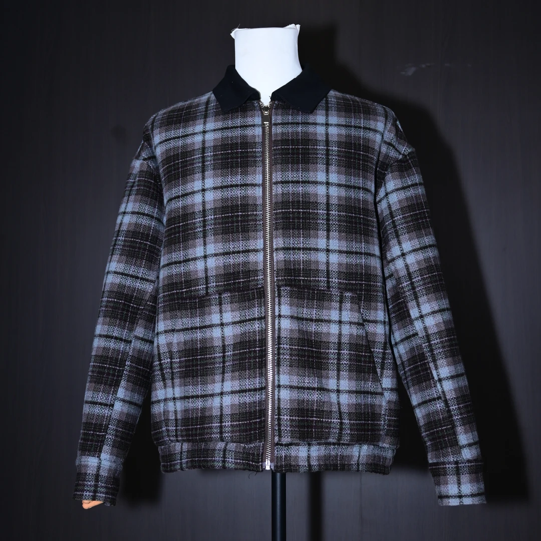 28118-秋冬潮流宽松舒适毛呢格子条纹外套格纹