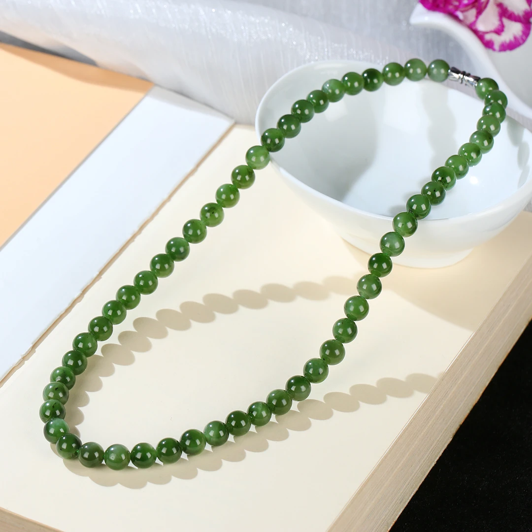 【麦子家族女神节礼物】天然和田玉项链7-8圆珠经典精致女XL257