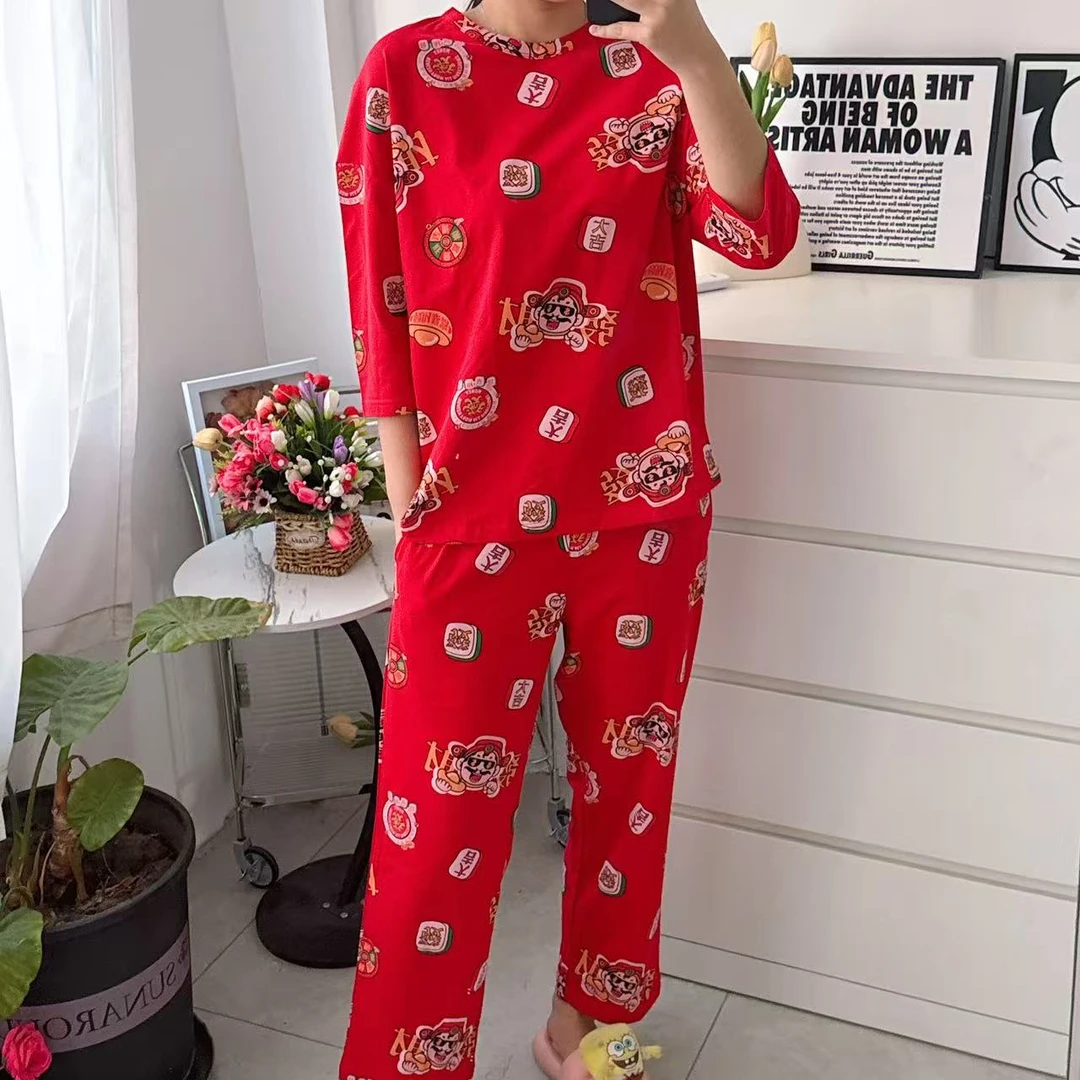 新款  睡衣 舒适亲肤休闲 七分袖长裤 女士显瘦家居服