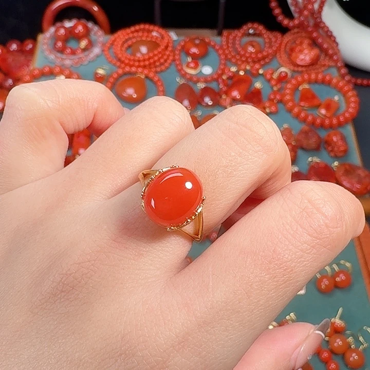 南红玛瑙银S925镶嵌戒指