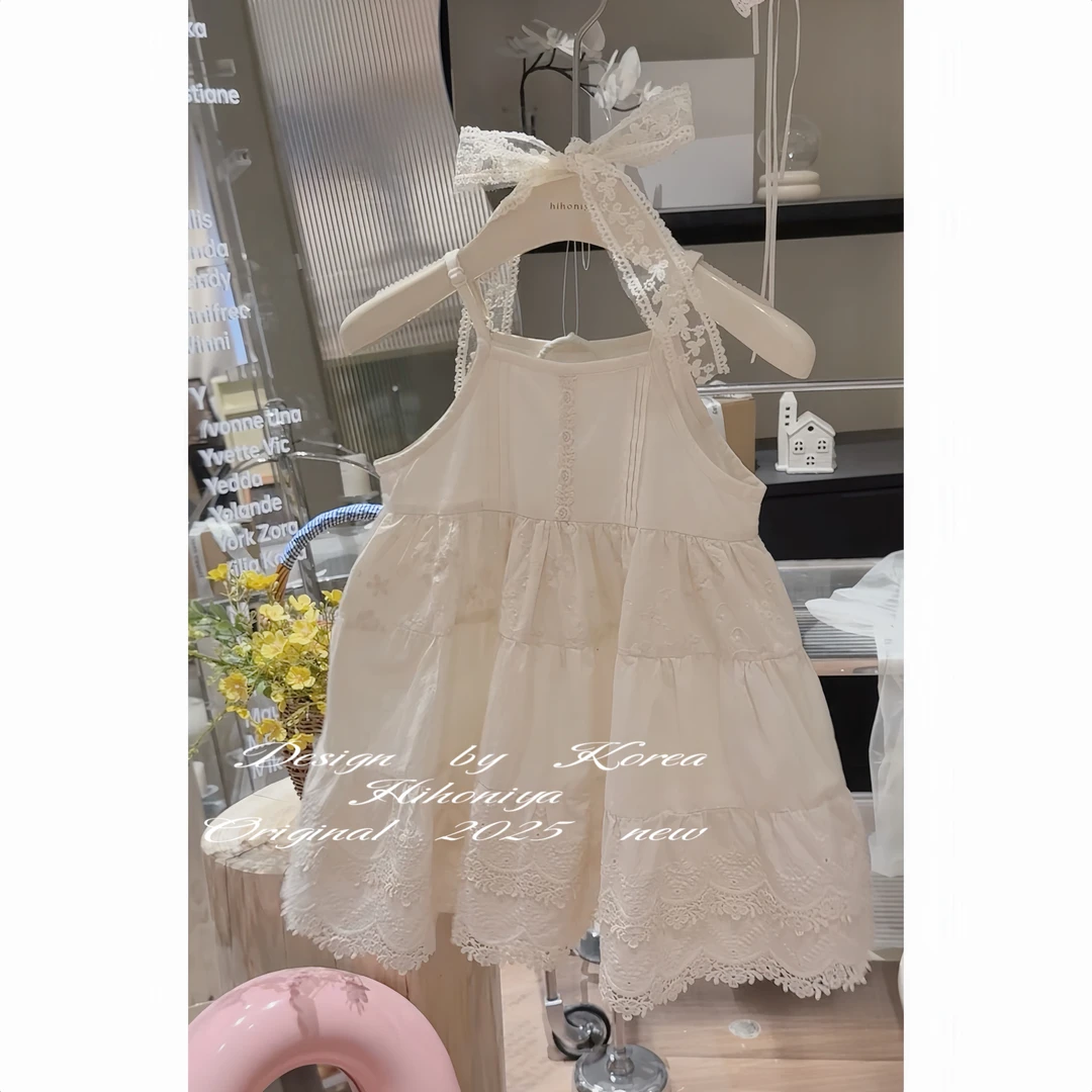 【白茶茉莉】二Hihoniya~2025春季亲子款花边蕾丝韩版甜美吊带裙