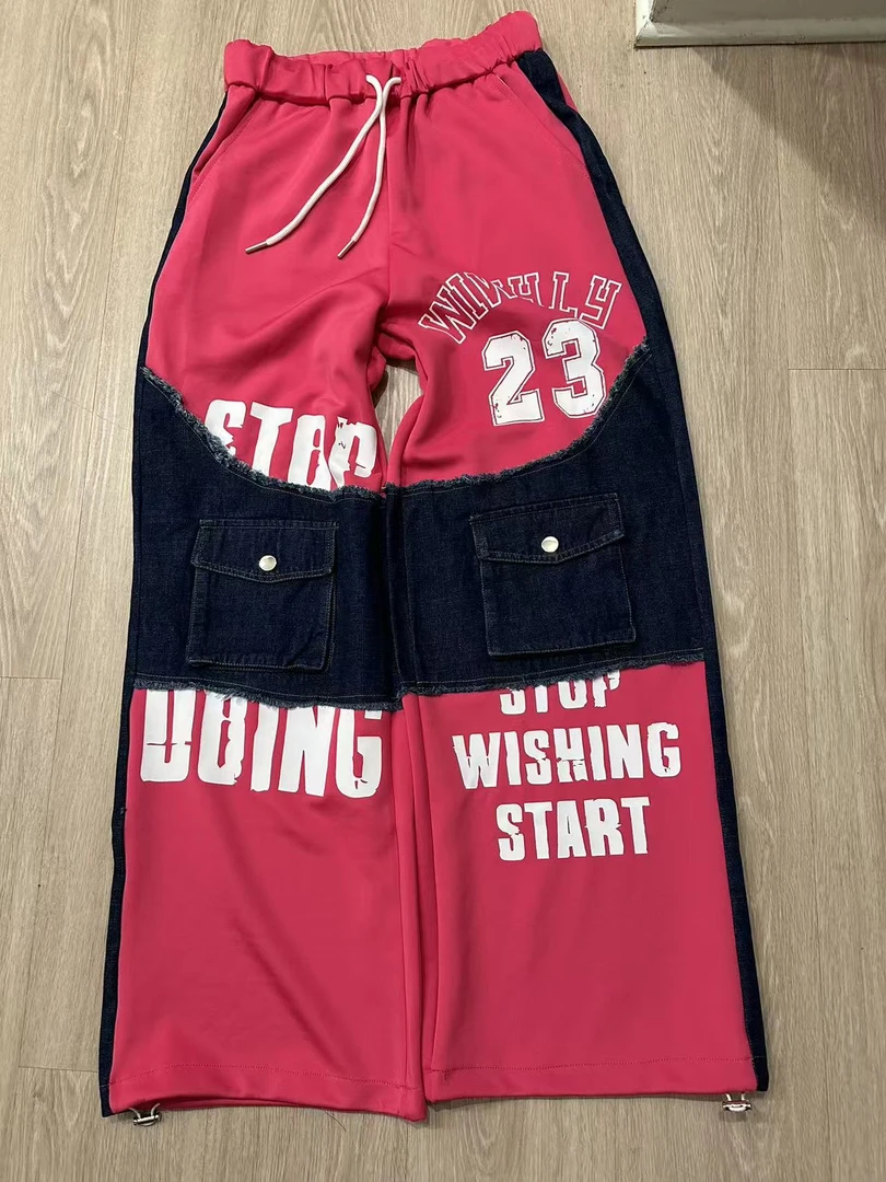 A657 运动时尚休闲女士夏季潮流印花拼接裤子