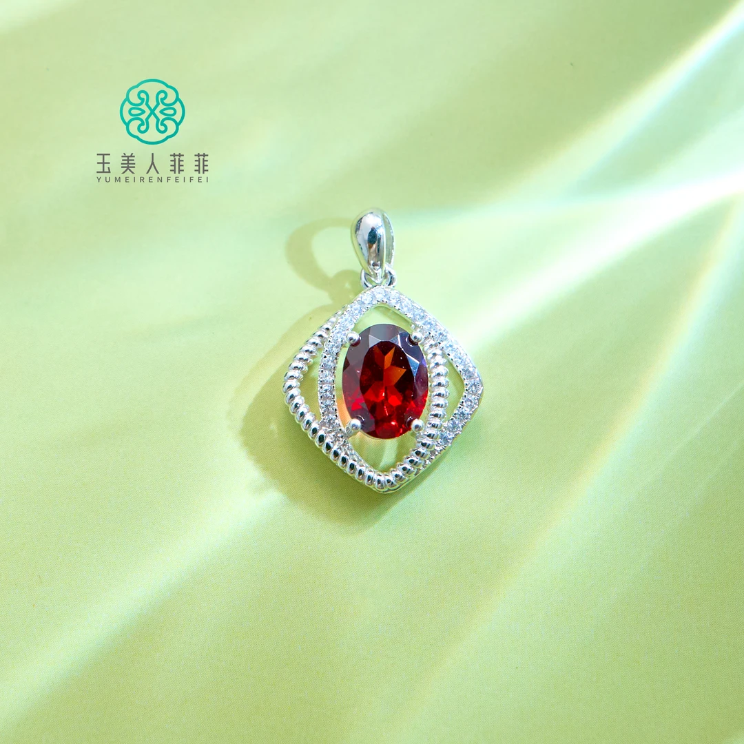 菲菲珠宝好~S925石榴石蛋面方形吊坠约16*14mm