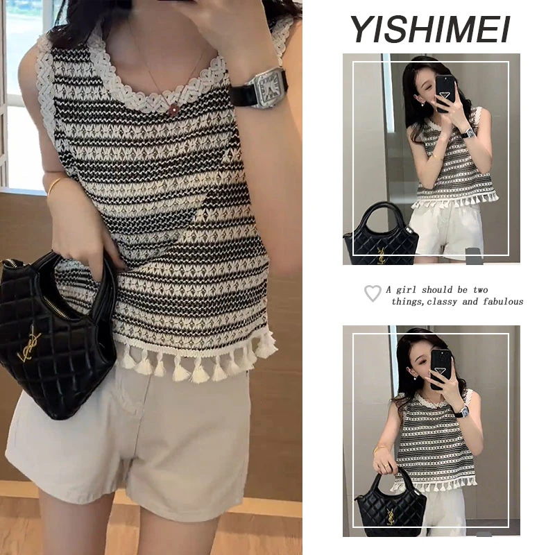 今年流行夏季一整套2025新款韩系百搭简约无袖针织上衣短裤两件套