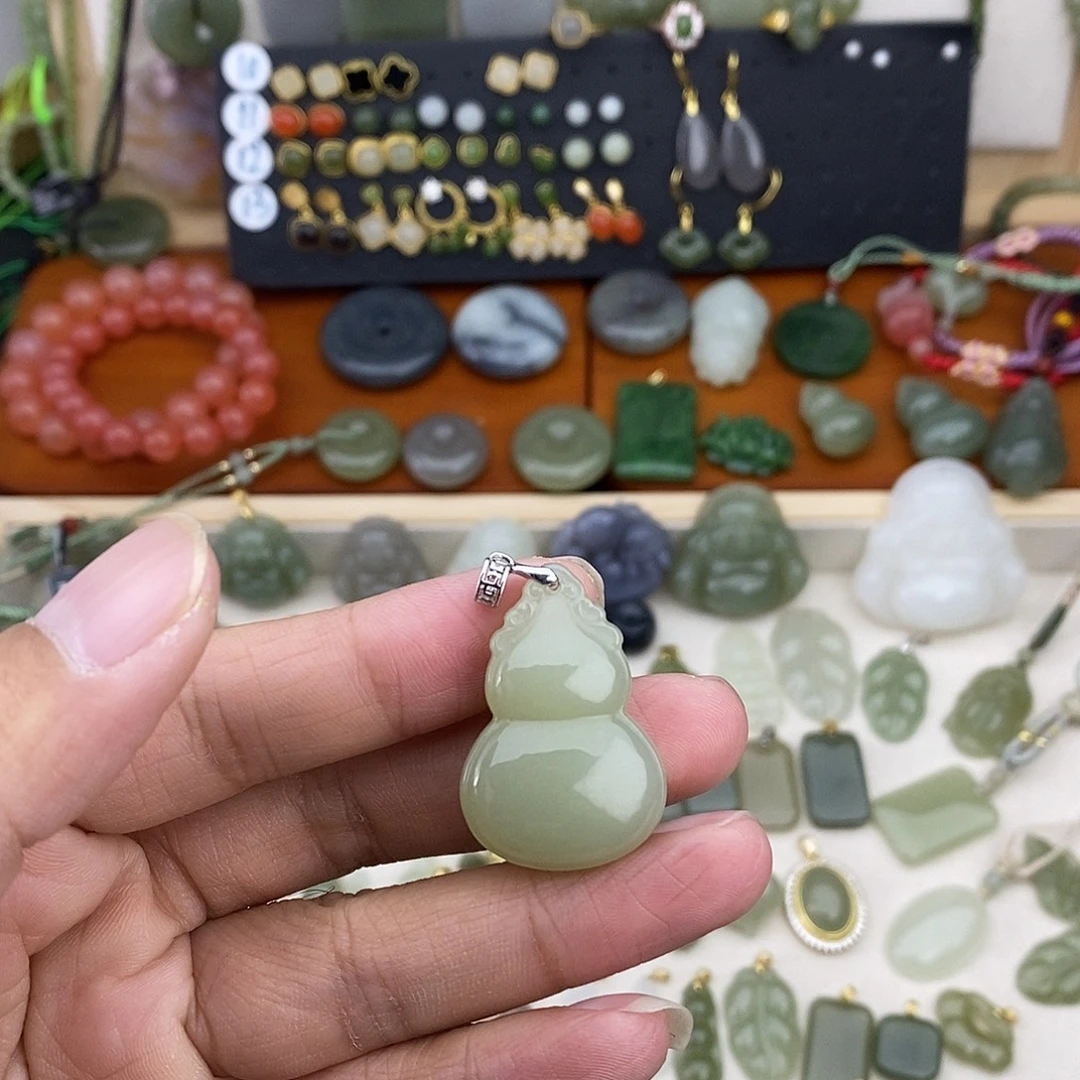 和田玉银S925镶嵌吊坠(不含链)