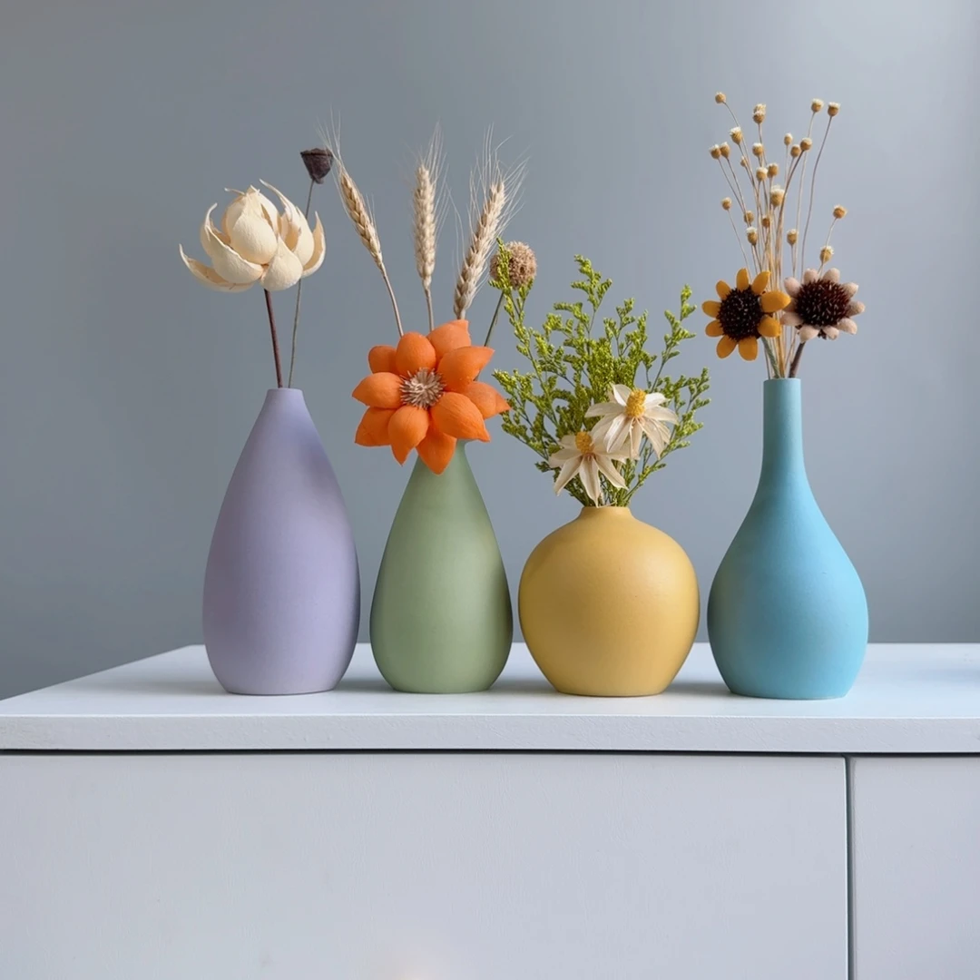 摆件陶瓷小花瓶摆件含花总高约20-30cm
