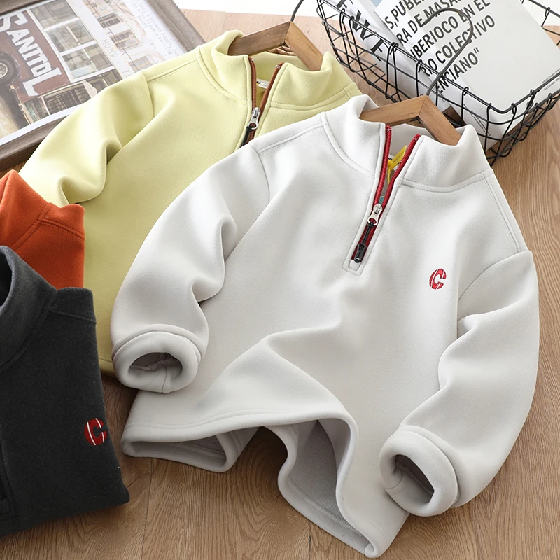 男女童糯米绒卫衣秋冬2025新款儿童保暖立领半开拉链打底中大童潮