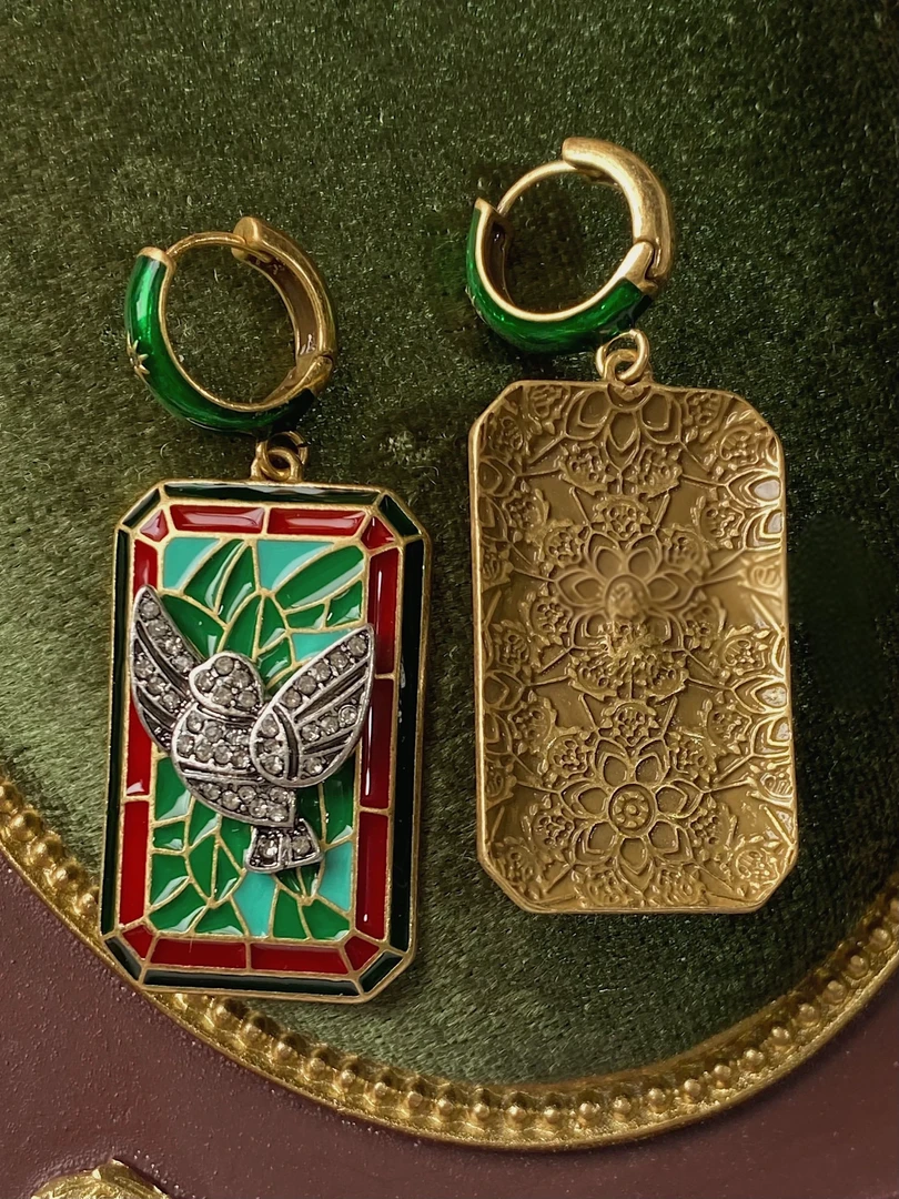 铜合金耳饰 简约时尚欧美小鸟方块耳钉复古424074