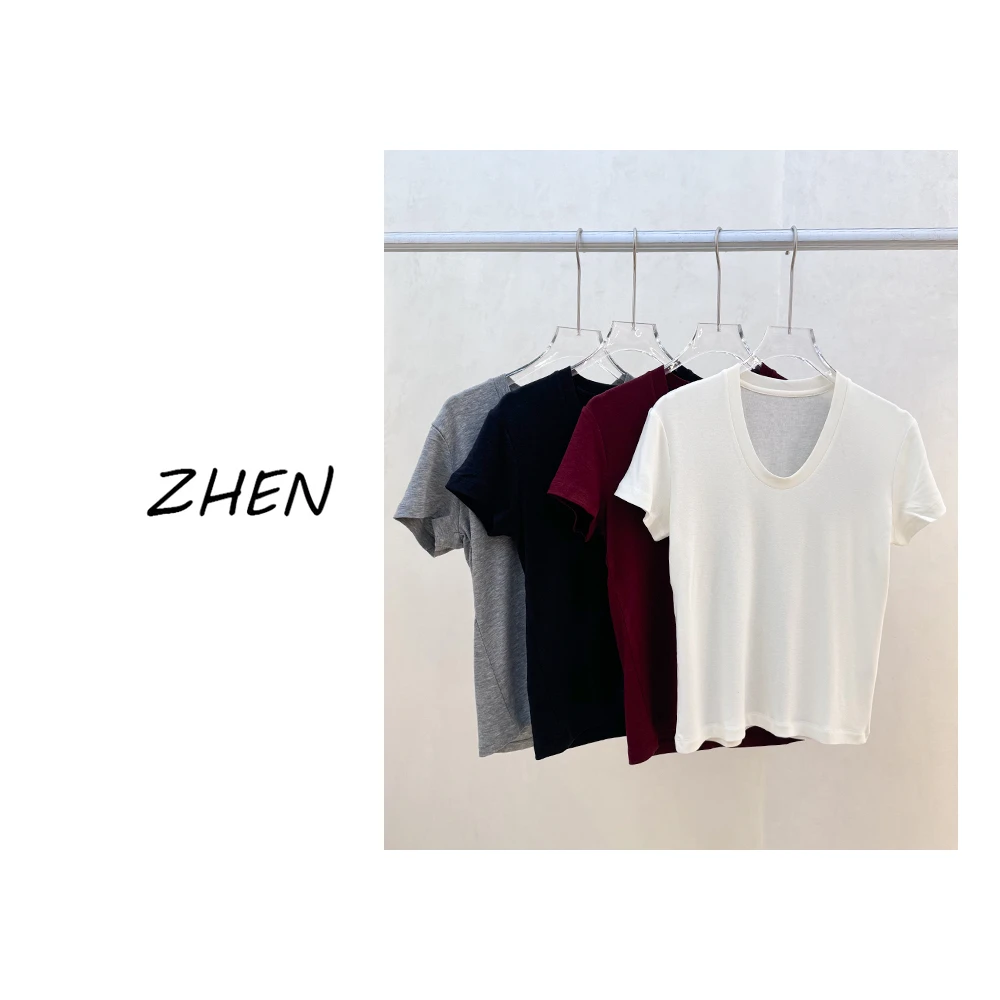 【ZHEN】25K00242 2025新款修身显瘦气质小众设计师款短袖T恤打底