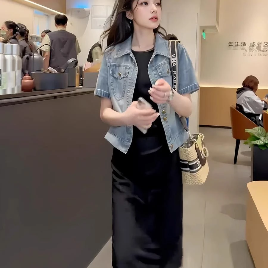 夏季薄款牛仔短袖衬衫女2025新款小个子宽松百搭显瘦外套披肩上衣