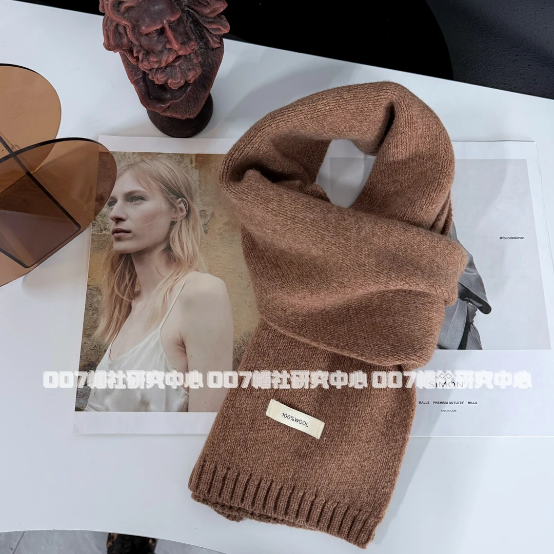 100%澳洲纯羊毛小围巾女冬季2025新款棕色保暖针织百搭女围脖韩版