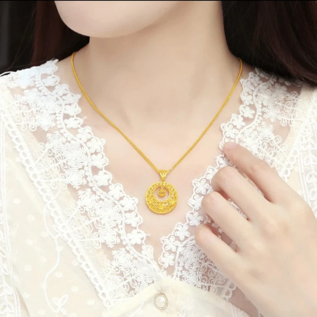 铜合金手链 新中式国潮花丝镂空平安扣复古福字圆牌项链