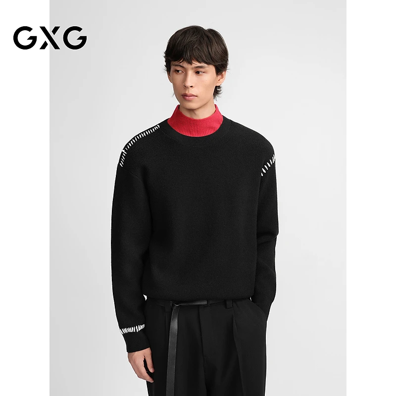 GXG男装 撞明线毛衫男士打底衫针织衫 2024秋季#G24D203014