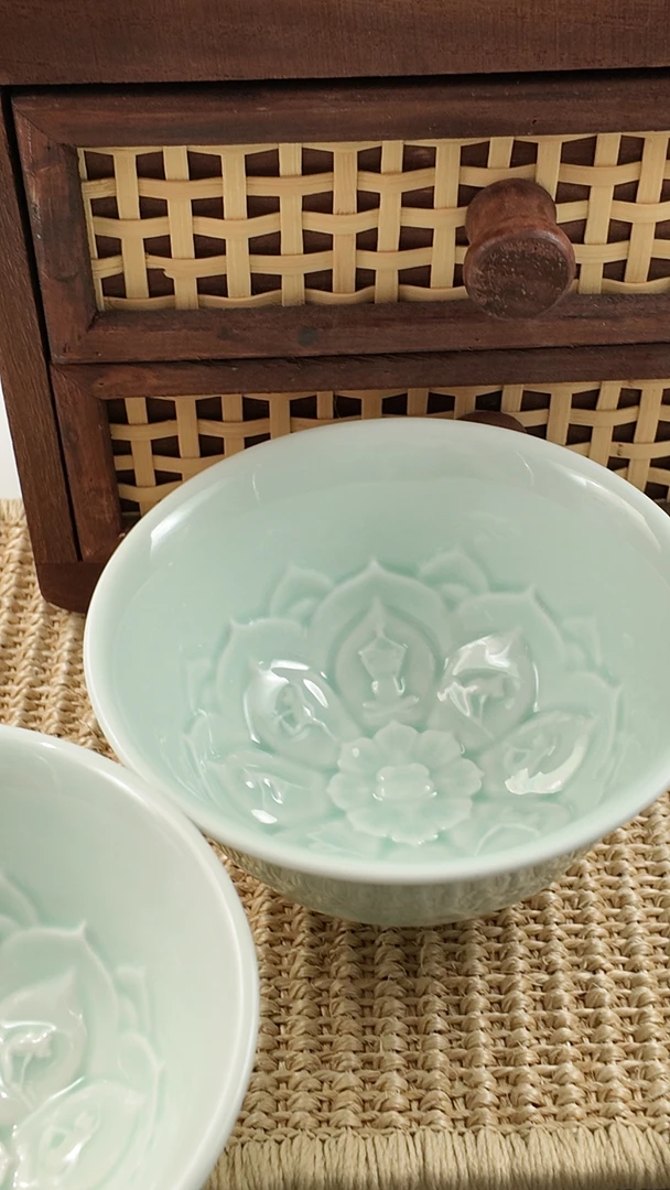 莲花碗 青釉碗 陈二沟原创 陶瓷饭碗 景德镇
