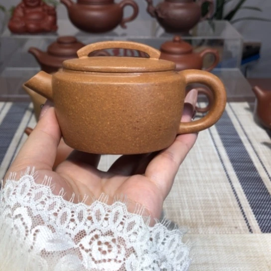紫砂茶壶粗砂黄降坡半手160cc