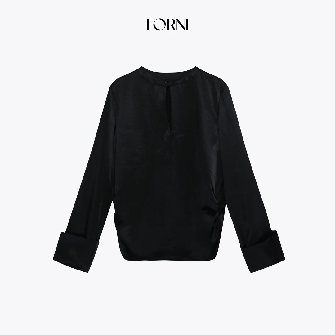 FORNI 通勤T台秀 品质通勤高智优雅镂空缎面捏褶衬衫2025秋