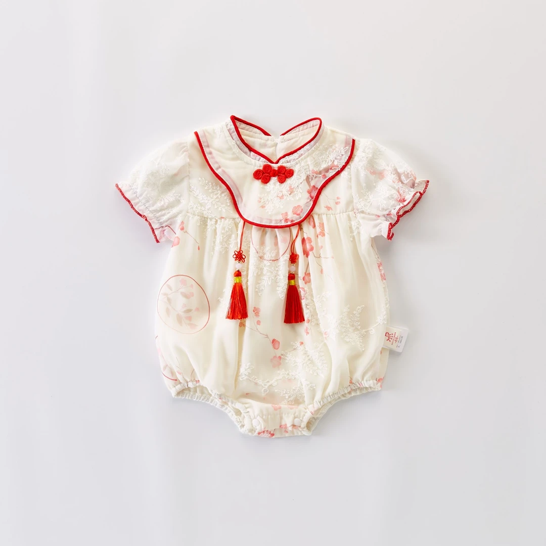 女宝宝中式绣花连体爬服夏季三角哈衣公主礼服婴儿衣服MX32017