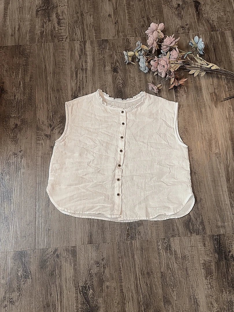 清仓 68298新款砂洗亚麻木耳领砍袖（衣长56 胸围114左右）