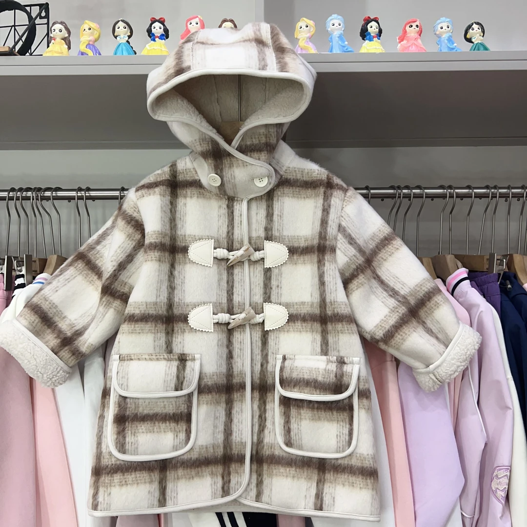 736~女童外套卡色格子呢子衣（仿羊羔毛）