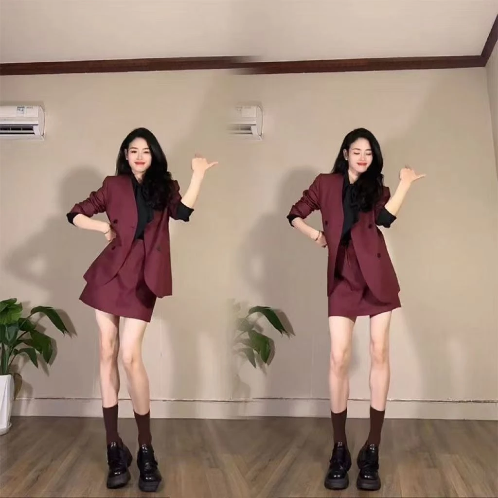 2025春秋款时尚新款套装韩版气质西装外套+高腰显瘦半身裙+两件套