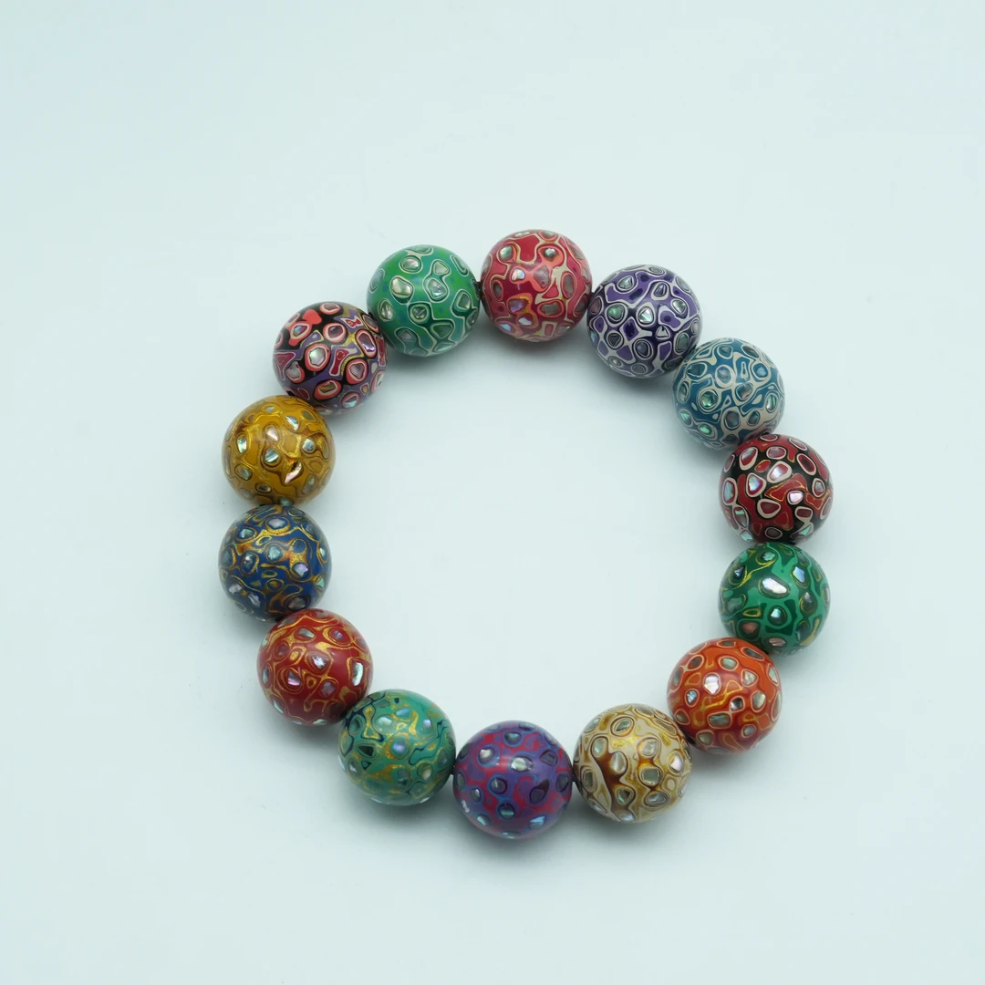 非遗大漆珠1.5*14颗多彩系列 三十遍大漆工艺嵌螺钿49010019