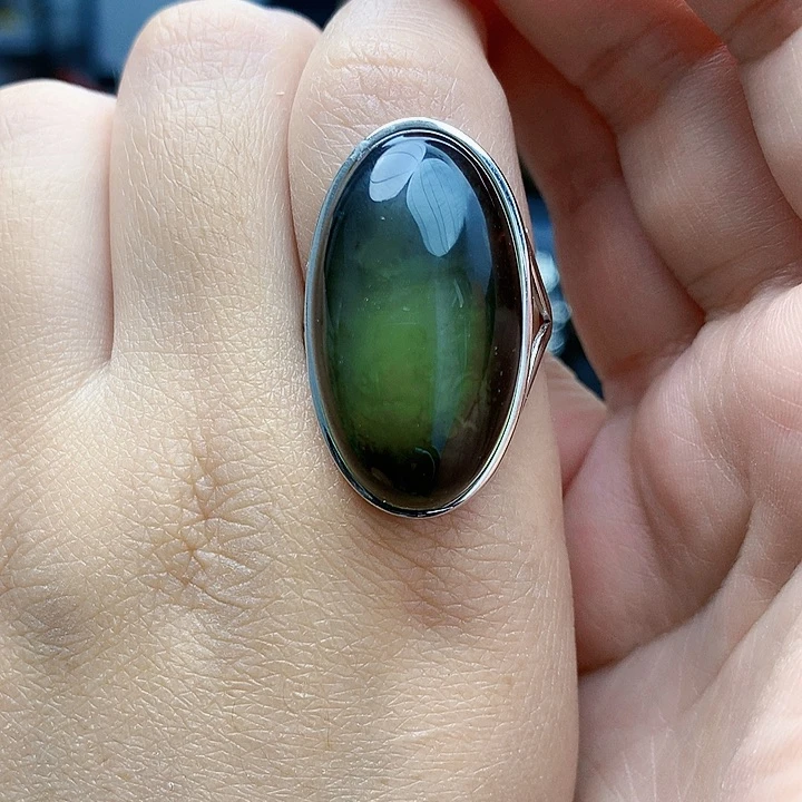 琥珀裸石银S925镶嵌戒指