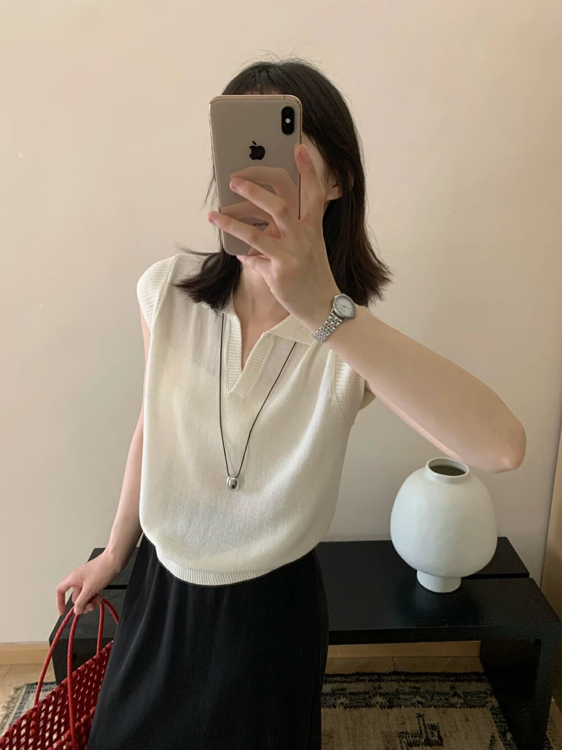 韩系polo领小飞袖针织小衫女装2025夏季新款气质时尚洋气百搭上衣