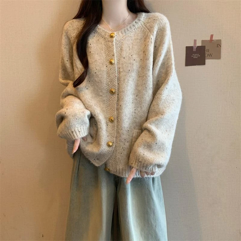 杜拉妮慵懒感软糯毛衣外套女秋冬大码韩系宽松加厚针织开衫上衣