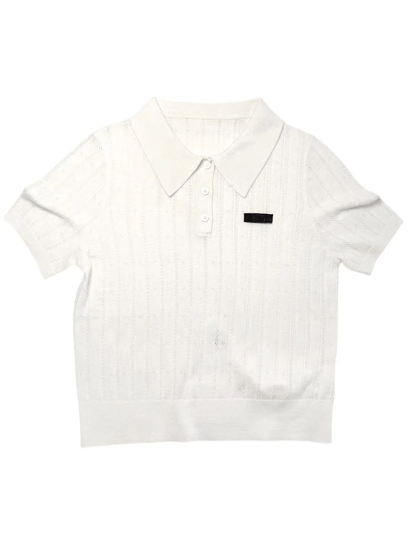 【s001】白色修身夏季轻奢薄款时尚polo领针织短袖