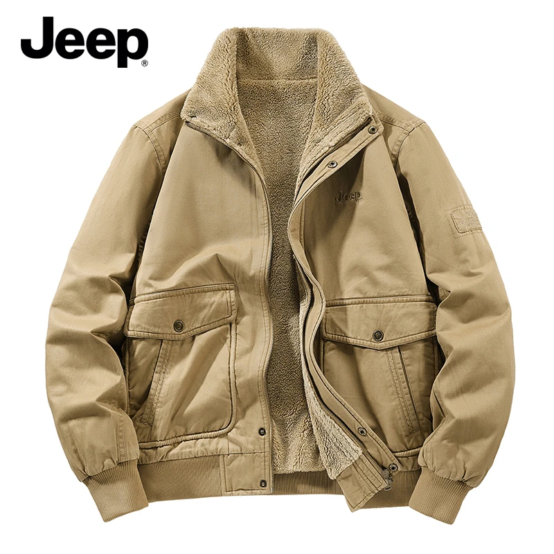 JEEP/吉普2025新款刺绣立领羊驼毛棉服加绒加厚冬季户外男常规款