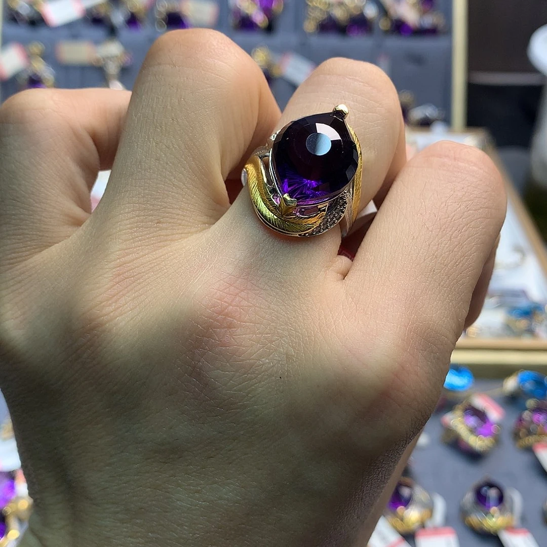 戒指水晶银S925镀金镶嵌