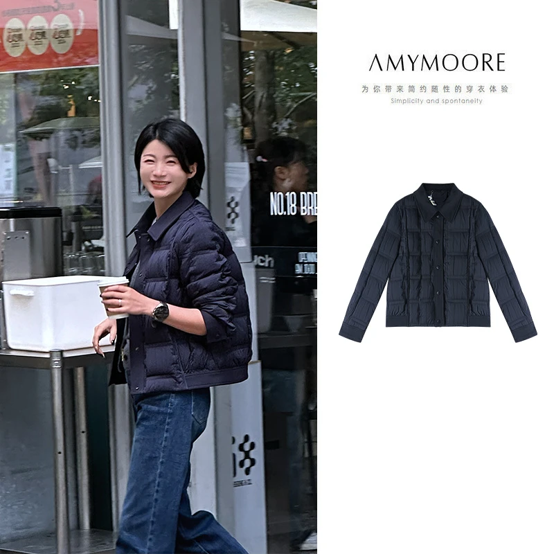 AMYMOORE艾莫尔女装2025年冬季休闲羽绒服鹅绒轻薄保暖简约461788