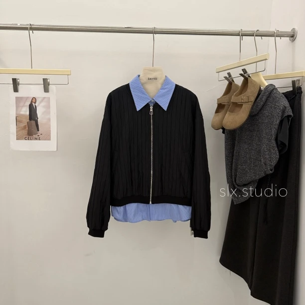 slx@ 216 条纹假两件外套