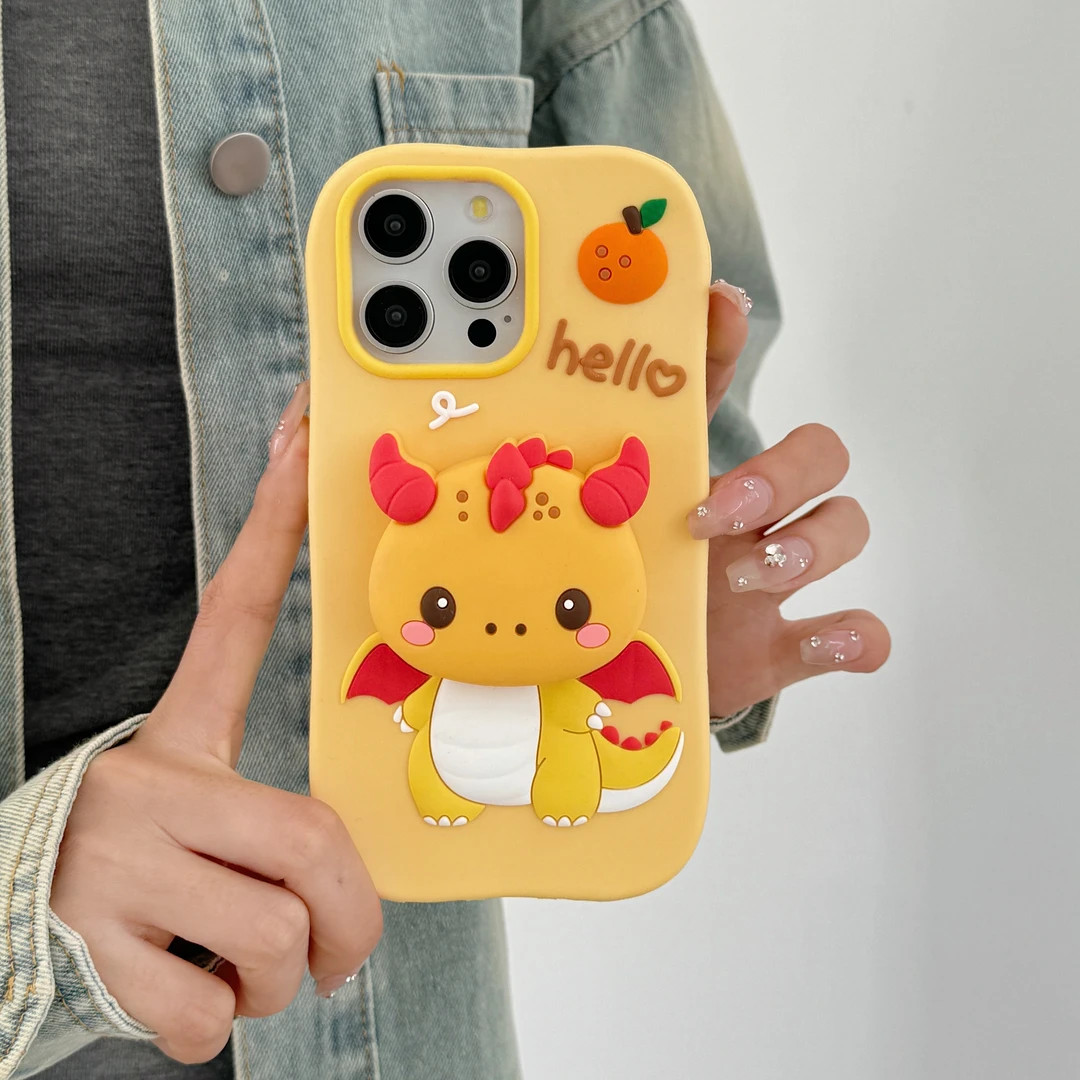 (苹果)小火龙支架可爱适用iPhone16女款创意15pro立体硅胶手机壳