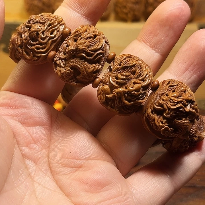 爱***鱼核桃手串/手链桃核雕刻九龙戏珠手牌