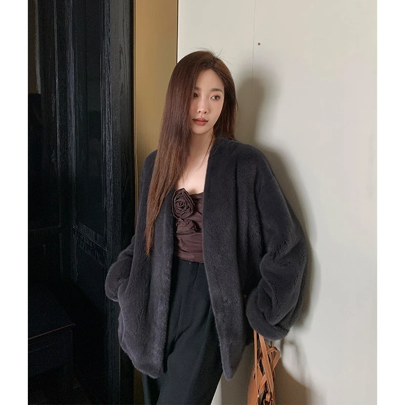【颖儿】2025新款海宁整貂天鹅绒级水貂毛皮草外套女貂皮秋冬挽袖款
