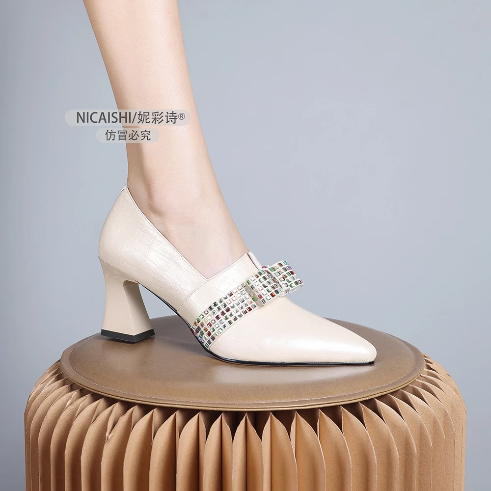 2025年新款法式粗跟舒适百搭女高级感晚晚风尖头淑女单鞋中跟1232