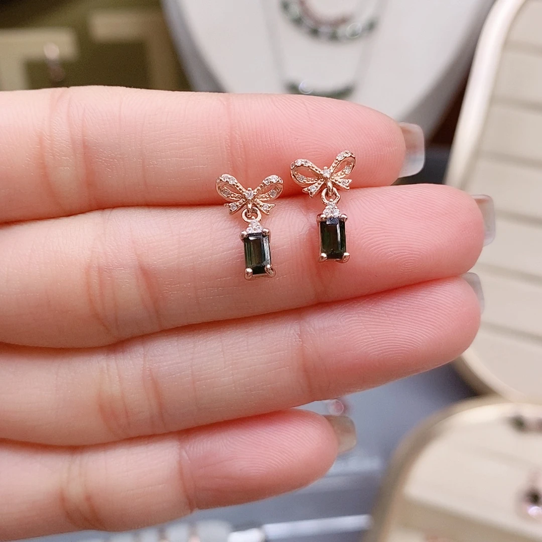 碧玺银S925镶嵌耳钉耳钉